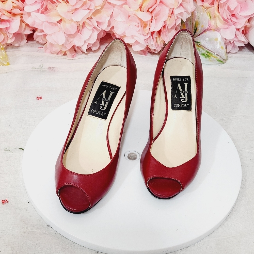 Aj Valenci open-toe Red/Black Wedge Heel Size: 6.5W